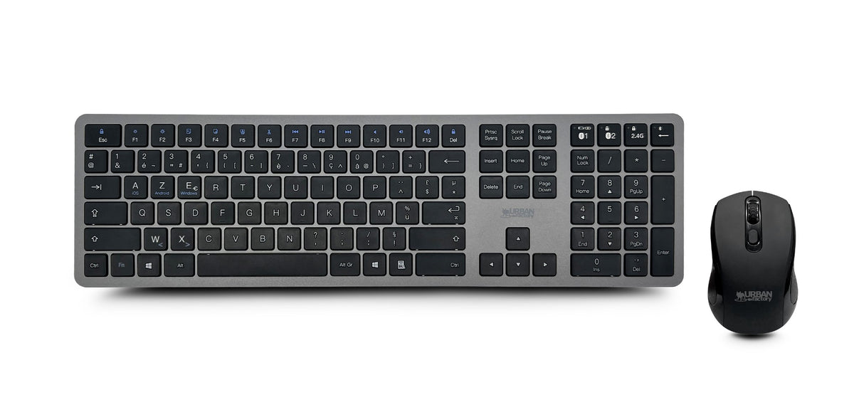 Urban Factory ONLEE: RECHARGEABLE COMBO KEYBOARD AND MOUSE - BLUETOOTH & 2.4GHZ - UK LAYOUT