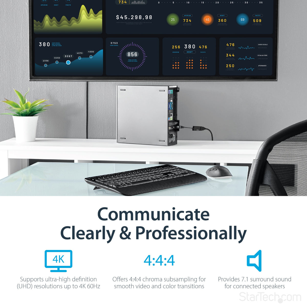 StarTech.com DisplayPort to HDMI Adapter - 4K 60Hz Active DP 1.4 to HDMI 2.0 Video Converter - DP to HDMI Monitor/TV/Display Cable Adapter Dongle - Latching DP Connector