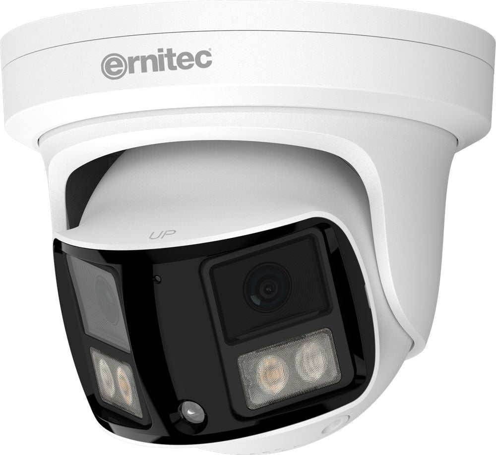 Ernitec Wolf Ultra 8MP Turret 190° Dual-sensor Camera with 2.4mm Lens & IR/White Light 30m/20m, PoE, IP66 - NDAA