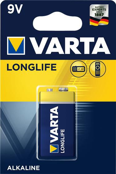 Varta Longlife Extra 9V Bloc Longlife Extra 9V Bloc, Single-use battery, Alkaline, 9 V, 1 pc(s), Blue,Yellow, 9V