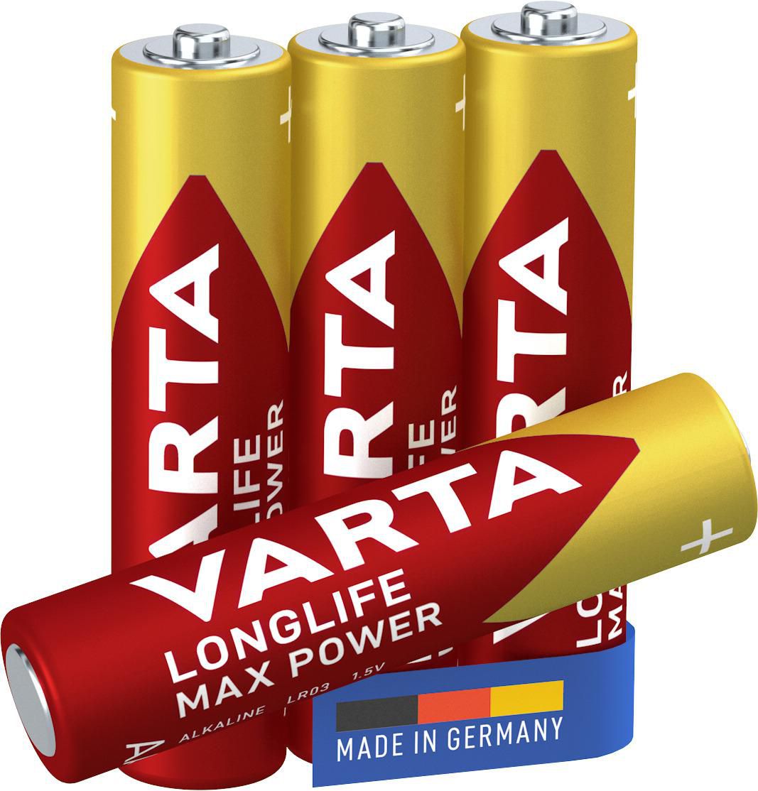 Varta 1x4 Max Tech Micro AAA LR 03 1x4 Max Tech Micro AAA LR 03, Single-use battery, Alkaline, 1.5 V, 4 pc(s), Red, Cylindrical