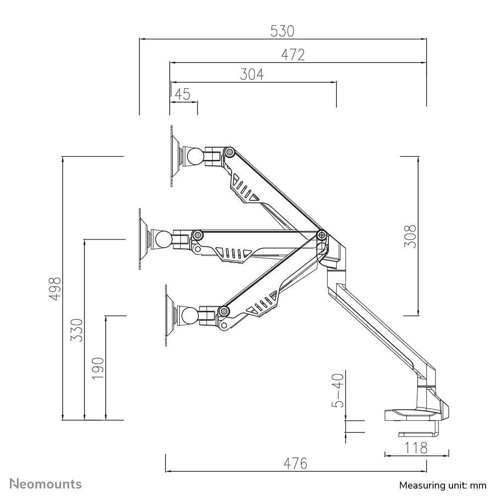 Neomounts FPMA-D750BLACK2 Monitor arm 10-32" - gas spring - Topfix - 180°-stop