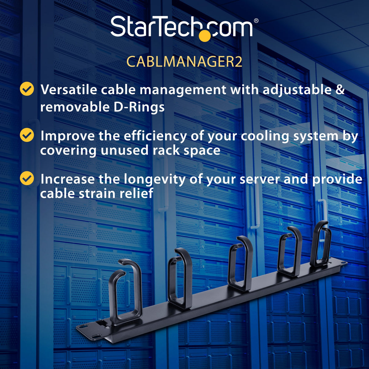 StarTech.com 1U 19in Metal Rackmount Cable Management Panel - TAA