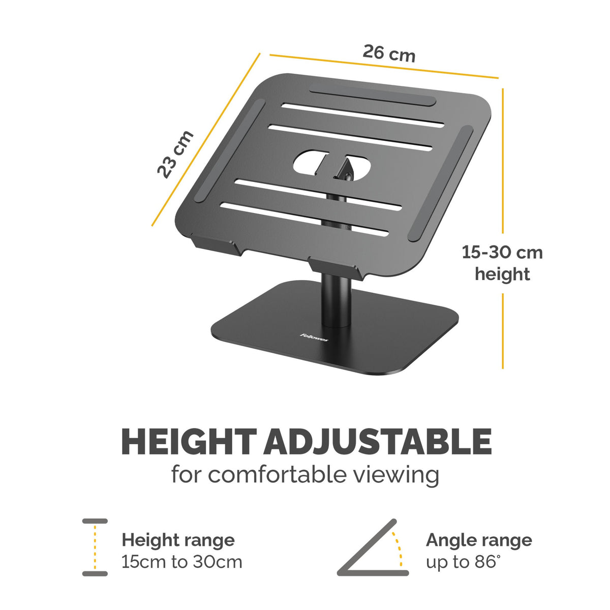 Fellowes Alumia Laptop Riser Desk Based Laptop Stand Max Size 15 inch Max Weight 5kg Black