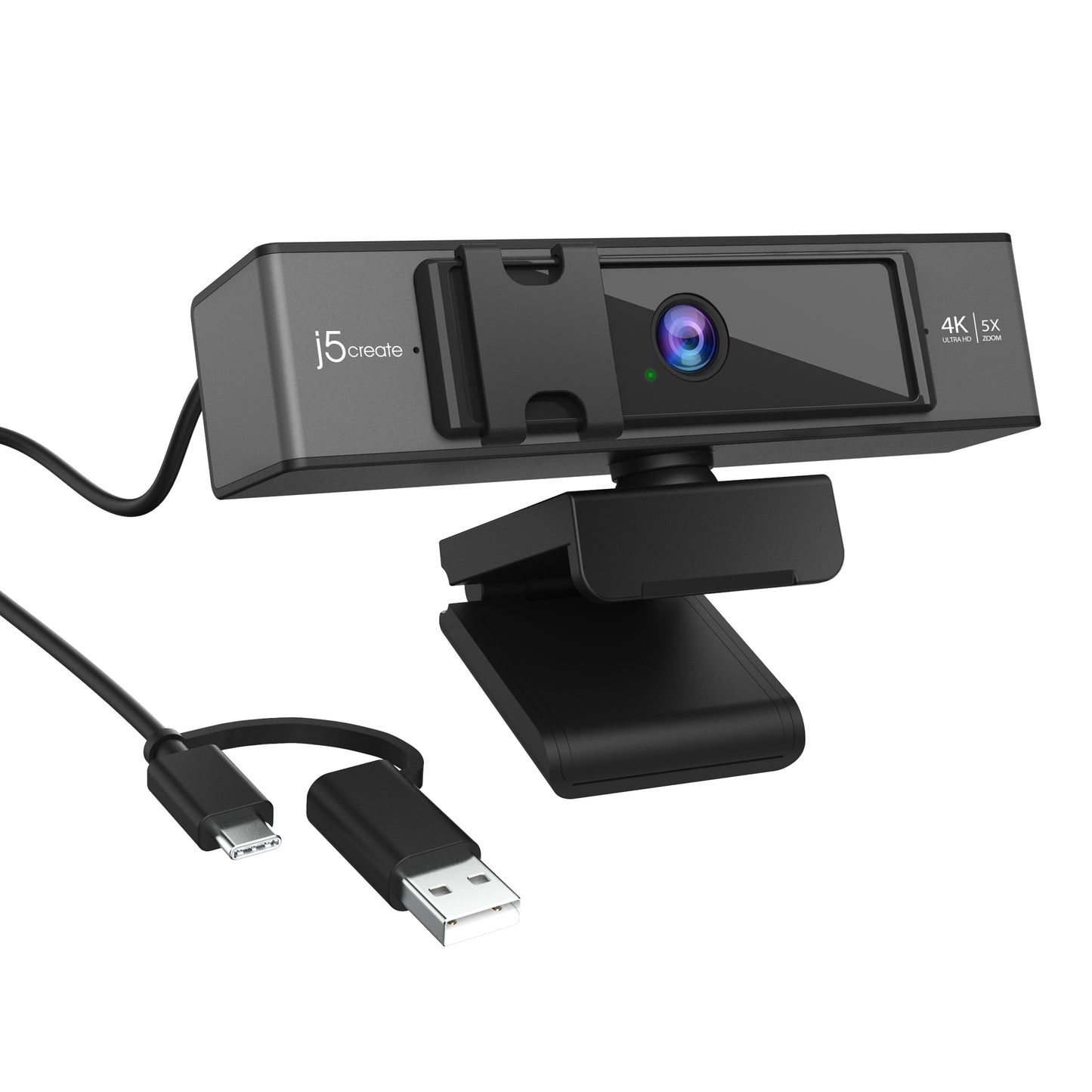 j5create JVCU435 USB™ 4K Ultra HD Webcam with 5x Digital Zoom Remote Control, 3840 x 2160 Video Capture Resolution, Black and Silver