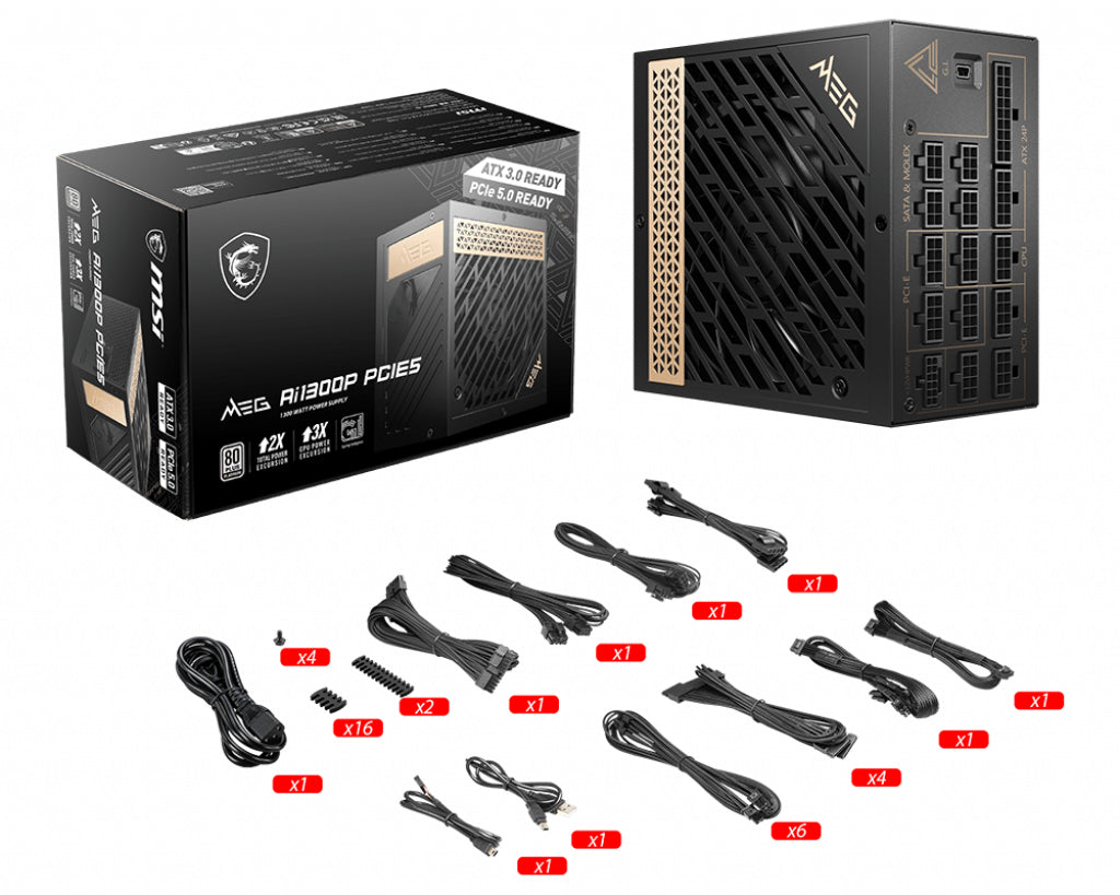 MSI MEG AI1300P PCIE5 power supply unit 1300 W 24-pin ATX ATX Black