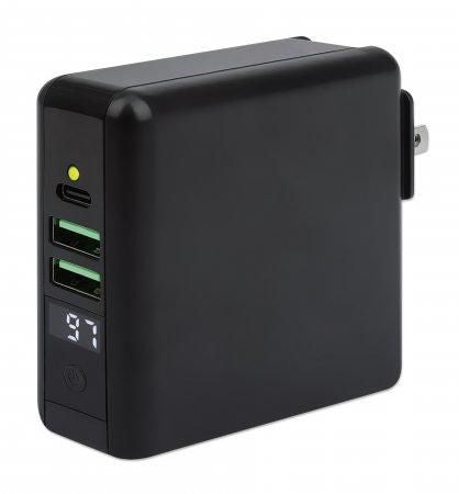 Manhattan 4-In-1 Travel Wall Charger And Powerbank 8,000 Mah, Usa/Uk/Euro 2-Pin Plugs, Output: 1X Usb-C, 2X Usb-A Ports And Wireless Charging