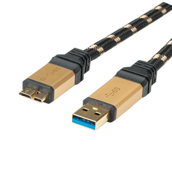 Roline 11.88.8879 Usb Cable 2 M Usb 3.2 Gen 1 (3.1 Gen 1) Usb A Micro-Usb B Black, Gold