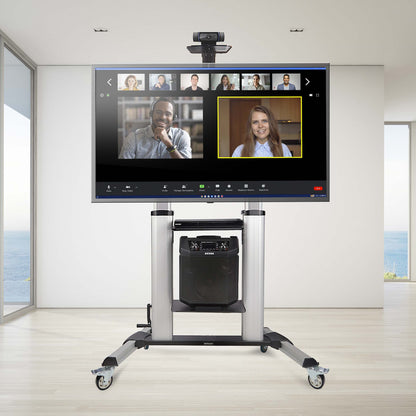 StarTech.com Rolling TV Cart/Stand On Wheels For 60-100inch Flat Screens Up To 220lb (100kg), Height Adjustment via Hand Crank, Mobile/Portable Trolley Mount