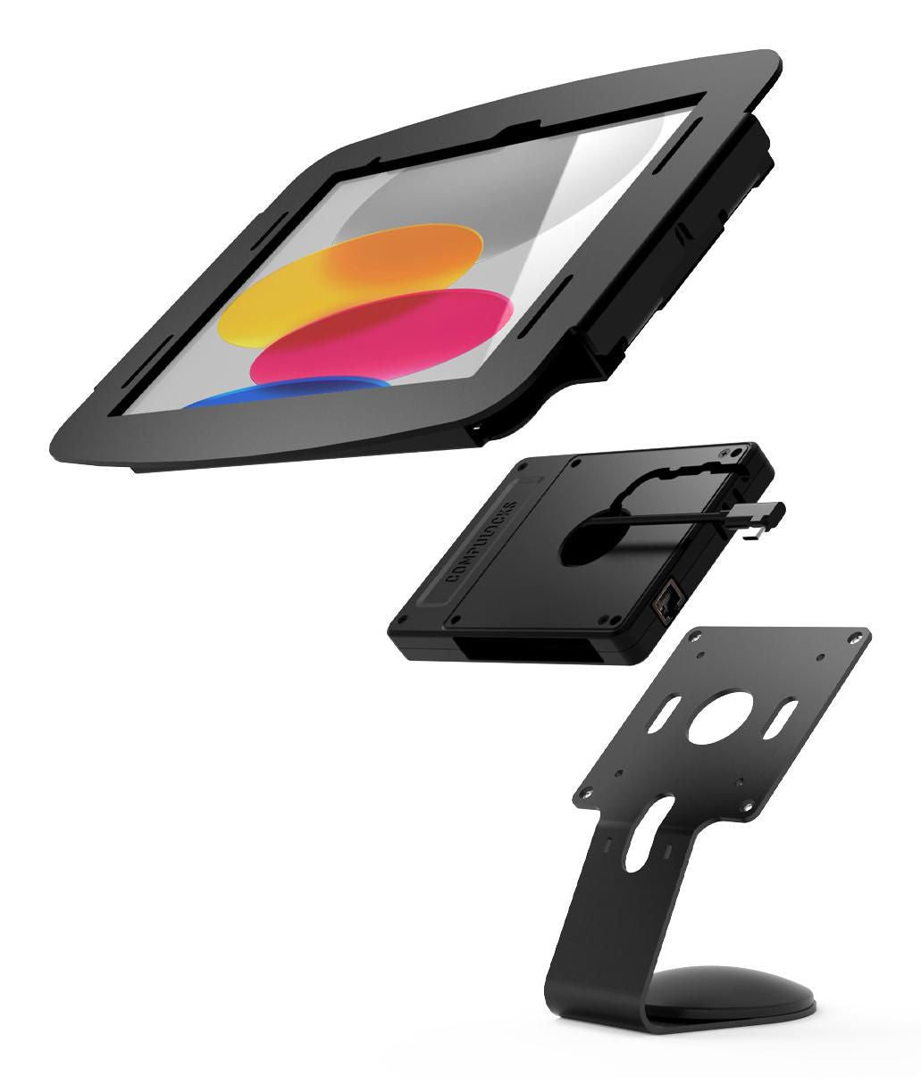 Compulocks iPad 10th-11th (A16) Gen Space Enclosure Core Counter Stand or Wall Mount Plus Hub Black