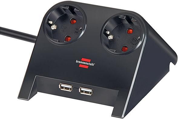 Brennenstuhl Power extension 1.8 m 2 AC outlet(s) Indoor Black Desktop-Power USB-Charger with 2x USB-2.0 charger 2100mA 2-way socket, black