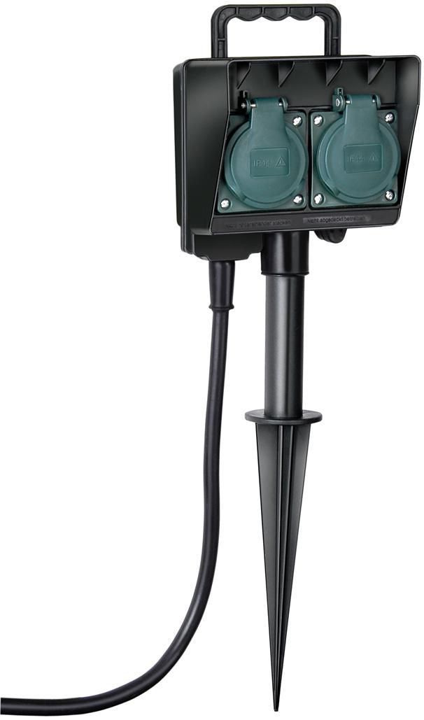 Brennenstuhl Socket-outlet Black Socket Outlet w/ Earth Rod, IP 44, 1.5 m, H07RN-F 3G1.5, 2 x 230V/16 A