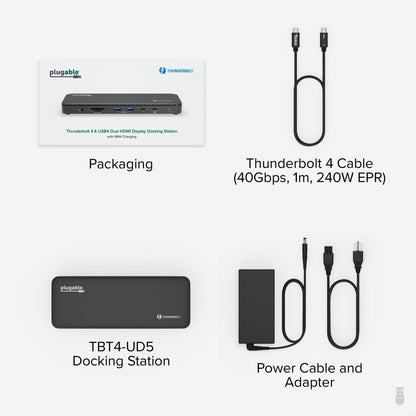 Plugable Technologies Thunderbolt 4 Dock with 100W Charging, Thunderbolt Certified, Laptop Docking Station Dual Monitor Single 8K or Dual 4K HDMI for Windows and Mac, 4X USB, Gigabit Ethernet (TBT4-UD5)