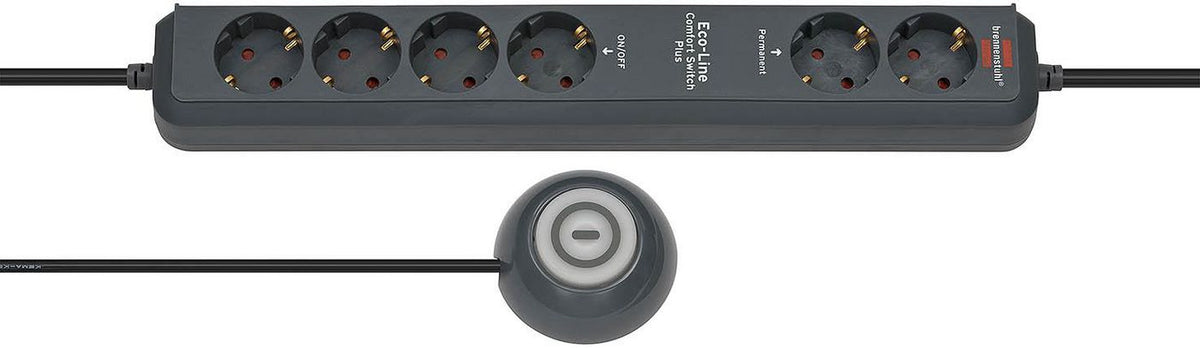 Brennenstuhl Eco-Line Comfort Switch power extension 2 m 6 AC outlet(s) Anthracite 6 Sockets, 1.5m Cable, DE Plug, Anthrazit, w / External Hand/Foot