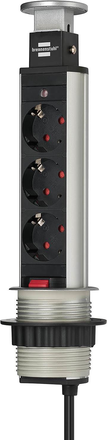 Brennenstuhl Power extension 2 m 3 AC outlet(s) Aluminum, Black Tower Power Table Extension Socket 3-way 2m H05VV-F 3G1,5 retractable, for