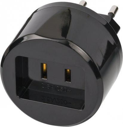 Brennenstuhl Power plug adapter Type A Type C (Europlug) Black Travel Adapter USA =<gt/> Euro with 2.5A fuse
