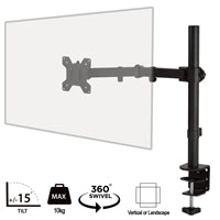 piXL Single Monitor Arm, For Screens Upto 32 inch, Desk Mounted, VESA dimensions of 75x75mm or 34 inch if 100x100mm Vesa, 180 Degrees Swivel, 15 Degrees Tilt, Weight Upto 10kg, Built in Cable Management, Black