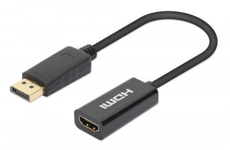 Manhattan Displayport 1.2 To Hdmi Active Adapter, 4K@60Hz, 15Cm, Male To Female, Dp With Latch, Black, Not Bi-Directional, Three Year
