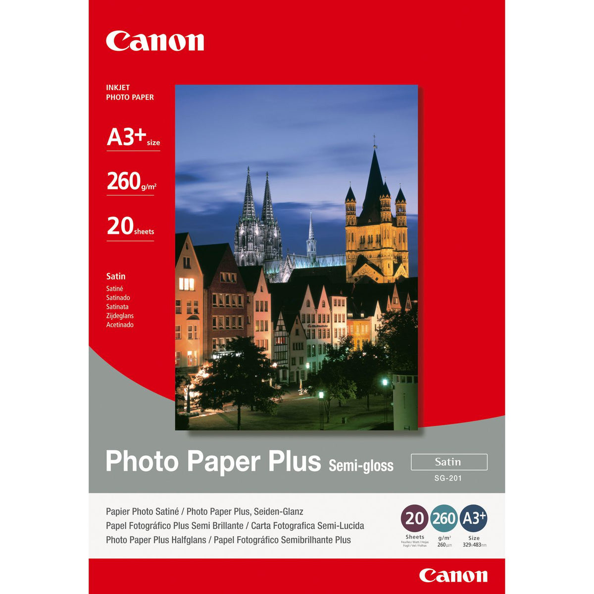 Canon SG-201 Photo Paper Plus A3+ SG-201 Photo Paper Plus A3+, 260 g/m², Semi-gloss, 20 sheets, A3+