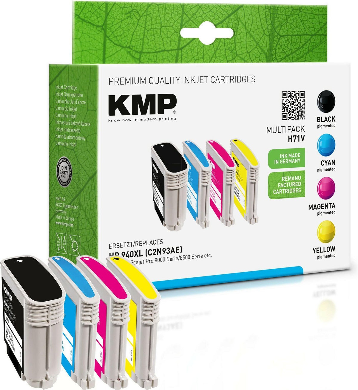 KMP Printtechnik AG H71V Promo Pack BK/C/M/Y sed ink, Black,Cyan,Magenta,Yellow, Multi pack, HP Officejet Pro 8000/Pro 8500, 4 pc(s),