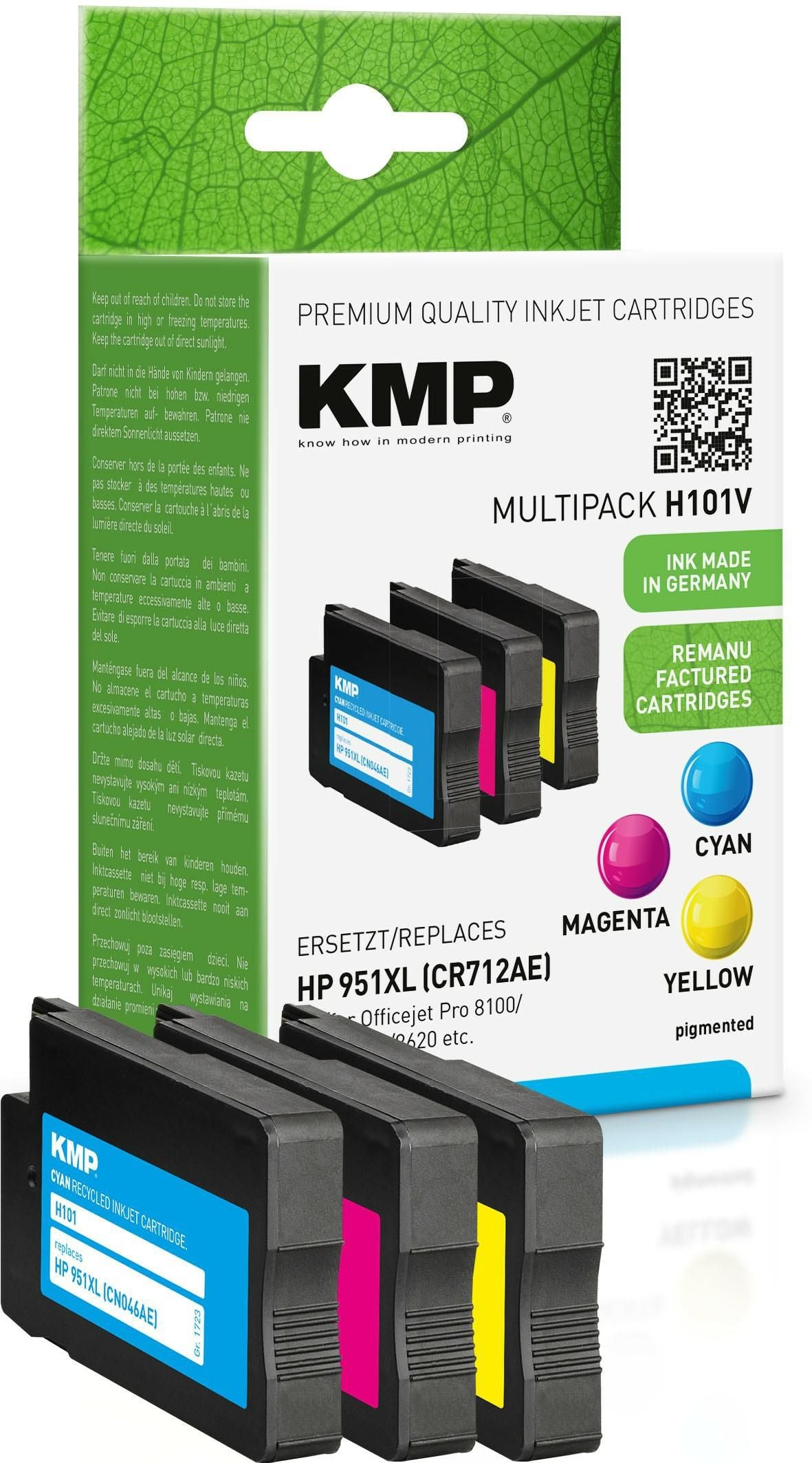 KMP Printtechnik AG Cart. HP HP 951XL C/M/Y comp. ased ink, Cyan,Magenta,Yellow, HP, Officejet Pro 251dw, 276dw, 8100, 8600, 8610, 8615,