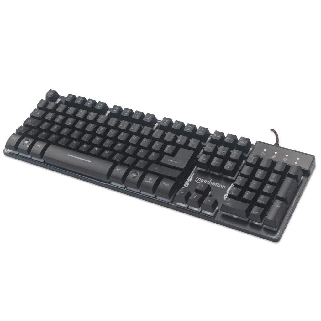 Manhattan Keyboard, Gaming, Led Light, Metal Base, Usb, 12 Fn Keys, Black, Retail Box (German Layout)