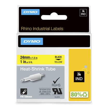 DYMO Rhino Industrial Heat-Shrink Cable Label Tubes | 24 mm x 1.5 m | Black Print on Yellow | for Rhino Label Makers