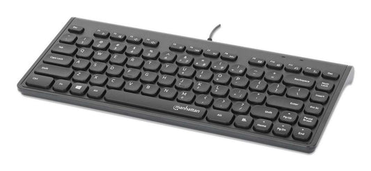 Manhattan Slim Wired Usb Mini Keyboard, 12 Multimedia/Function Keys, Built-In 1.5 M (5 Ft.) Usb-A Cable, Compact, Low-Profile Format, For Pc And