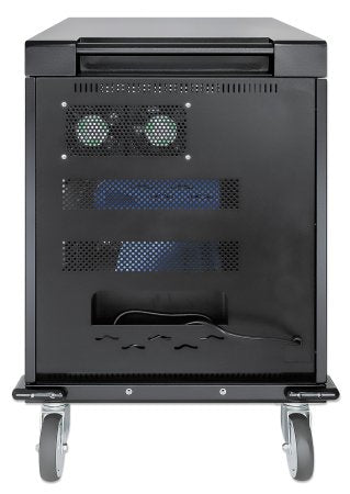 Manhattan Laptop Charging Cart/Trolley via AC Adapter (EU) 32-bay, Install device's AC Adapter (power cables) into unit, Suitable for ALL laptops (to 15.6"), iPads, MacBooks, Chromebooks, other USB-C devices, Bays 380x30x280mm, Cabinet, Lockable
