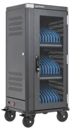 Manhattan iPad to 13", MacBook Air to 13" & Chromebook 14" 30-bay Charging Trolley/Cart via USB-C (30W), Also other tablets/smartphones (with device to USB-C cable), Bays 404x27.6x283mm, USB-C charging cables included, Cabinet