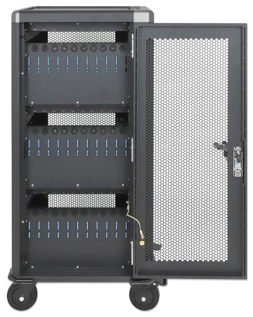 Manhattan iPad to 13", MacBook Air to 13" & Chromebook 14" 30-bay Charging Trolley/Cart via USB-C (30W), Also other tablets/smartphones (with device to USB-C cable), Bays 404x27.6x283mm, USB-C charging cables included, Cabinet