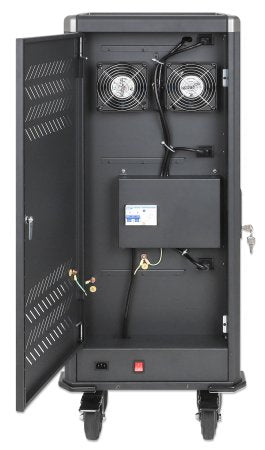 Manhattan iPad to 13", MacBook Air to 13" & Chromebook 14" 30-bay Charging Trolley/Cart via USB-C (30W), Also other tablets/smartphones (with device to USB-C cable), Bays 404x27.6x283mm, USB-C charging cables included, Cabinet
