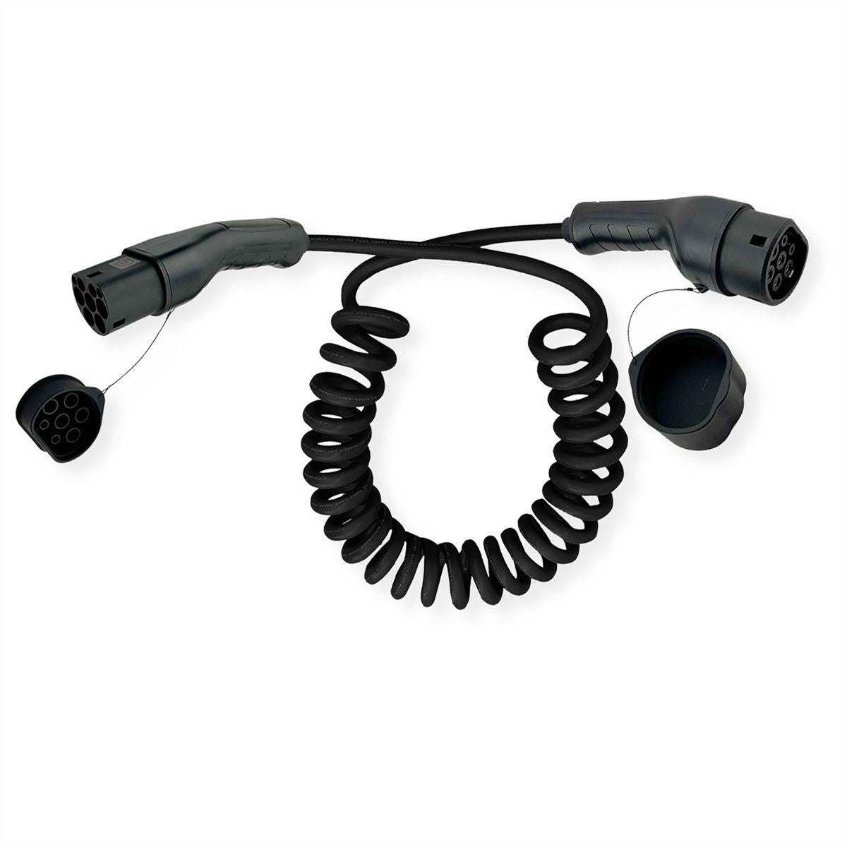 Roline EV Charging Cable Assembly Spiral, type2, 1 - Ph., 250VAC (1P+N+E), 32A, 7.4kW, IP65 mated, IP54 unmated, 7.5m