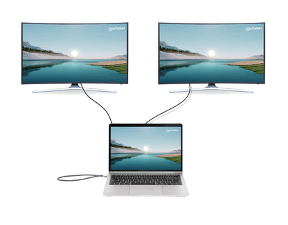 Manhattan USB-C Dock/Hub with Card Reader and MST, Ports (x7): Ethernet, HDMI (x2 4k@60Hz), USB-A (x3) and USB-C, with Power Delivery (PD) 100W- requires external USB-C charger (not included). USB powered (no external power supply required) when PD is not