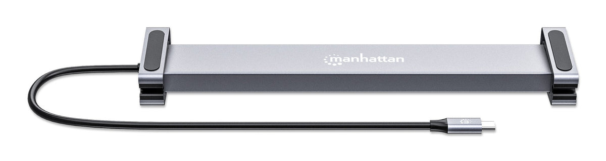 Manhattan USB-C Dock/Hub with Card Reader and MST, Ports (x7): Ethernet, HDMI (x2 4k@60Hz), USB-A (x3) and USB-C, with Power Delivery (PD) 100W- requires external USB-C charger (not included). USB powered (no external power supply required) when PD is not