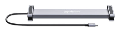 Manhattan USB-C Dock/Hub with Card Reader and MST, Ports (x7): Ethernet, HDMI (x2 4k@60Hz), USB-A (x3) and USB-C, with Power Delivery (PD) 100W- requires external USB-C charger (not included). USB powered (no external power supply required) when PD is not