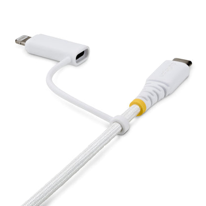 StarTech.com 2m (6ft) 2-in-1 Rugged USB-C Charging Cable with Lightning Adapter, 30W/60W (3A), Apple MFi Certified, Braided USB C Charger Cord for iPhone/iPad/Android