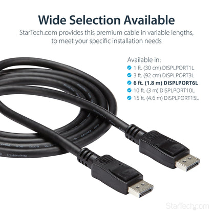 StarTech.com 6ft (1.8m) DisplayPort 1.2 Cable - 4K x 2K Ultra HD VESA Certified DisplayPort Cable - DP to DP Cable for Monitor - DP Video/Display Cord - Latching DP Connectors