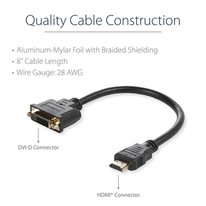 StarTech.com 8in (20cm) HDMI to DVI-D Video Cable Adapter - HDMI Male to DVI Female