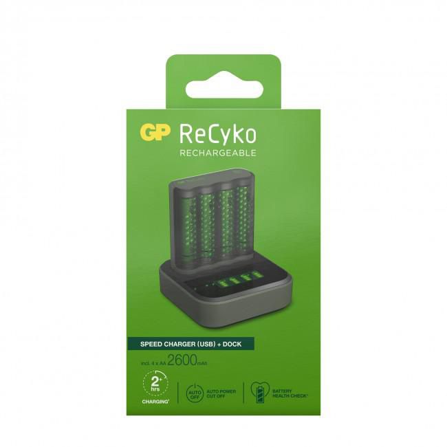 GP BATTERY CHARGER M4D45/270HCE-2WB4 M451 + dock AA ReCyko M451, Nickel-Metal Hydride (NiMH), AA, AAA, 4 pc(s), Batteries