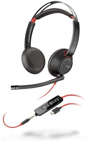 Poly Blackwire 5220 C5220 USB C re 5220, Headset, Head-band, Calls/Music, Black, Red, Binaural, Button