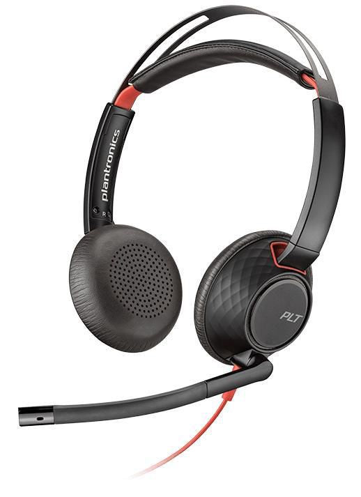Poly Blackwire 5220 Headset Wired Head-band, USB Type-C Black, Red re 5220, Headset, Head-band, Calls/Music, Black, Red, Binaural, In-line