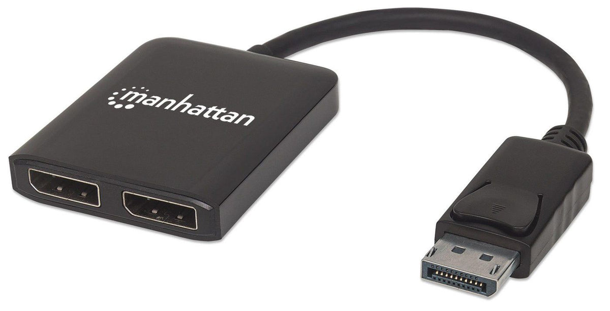 Manhattan Displayport 1.2 To 2-Port Displayport 1.2 Splitter Hub With Mst, 4K@30Hz, Usb-A Powered, Video Wall Function, Black, Three Year
