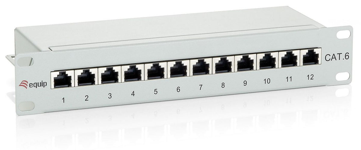 Equip PatchPanel Cat.6 12 Port equip 12-Port Cat.6 Shielded Patch Panel, Light Grey, RJ-45, Gold, Cat6, Grey, Rack mounting, 1U