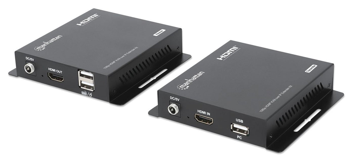 Manhattan 1080P Hdmi Kvm Over Ip Extender Kit, Extends 1080P@60Hz Signal Up To 120M With A Single Cat6 Ethernet Cable Or An Ip-Enabled