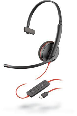 Poly Blackwire C3210 USB C Headset re C3210, Headset, Head-band, Calls/Music, Black, Red, Monaural, In-line control unit