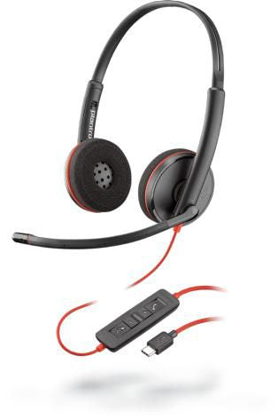 Poly Blackwire C3220 USB C Headset re C3220, Headset, Head-band, Calls & Music, Black,Red, Binaural, In-line control unit