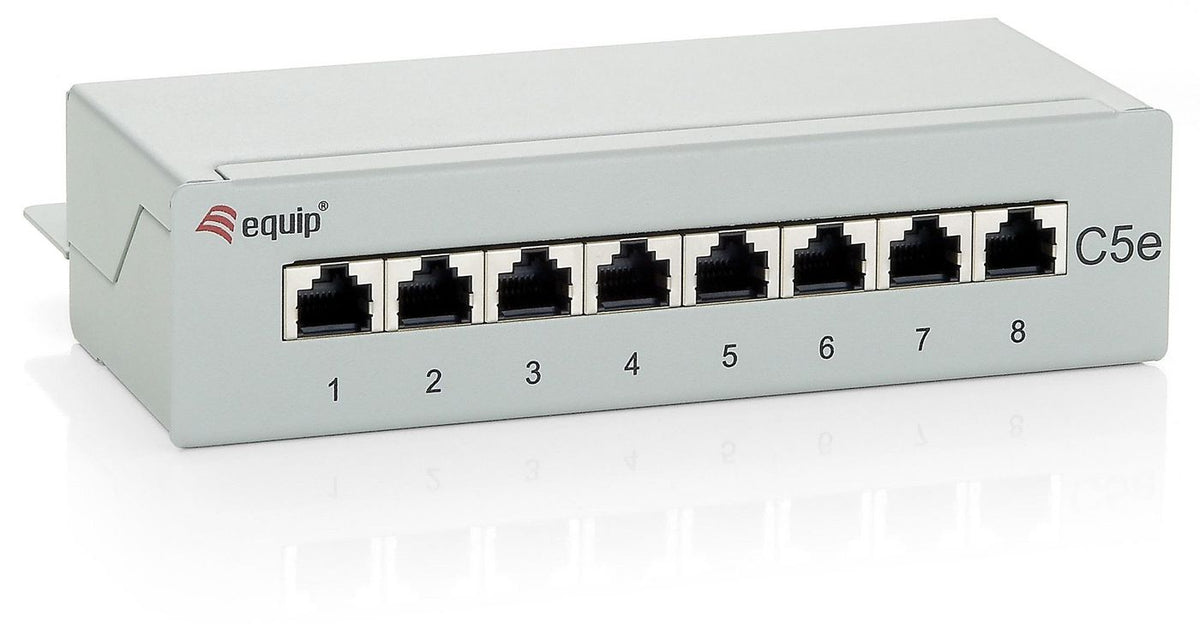 Equip PatchPanel Cat.5e 08 Port equi 8-Port Cat.5e Desktop Patch Panel, Light Grey, RJ-45, Gold, Cat5e, Grey, ANSI/TIA/EIA 568, -40 - 80 °C