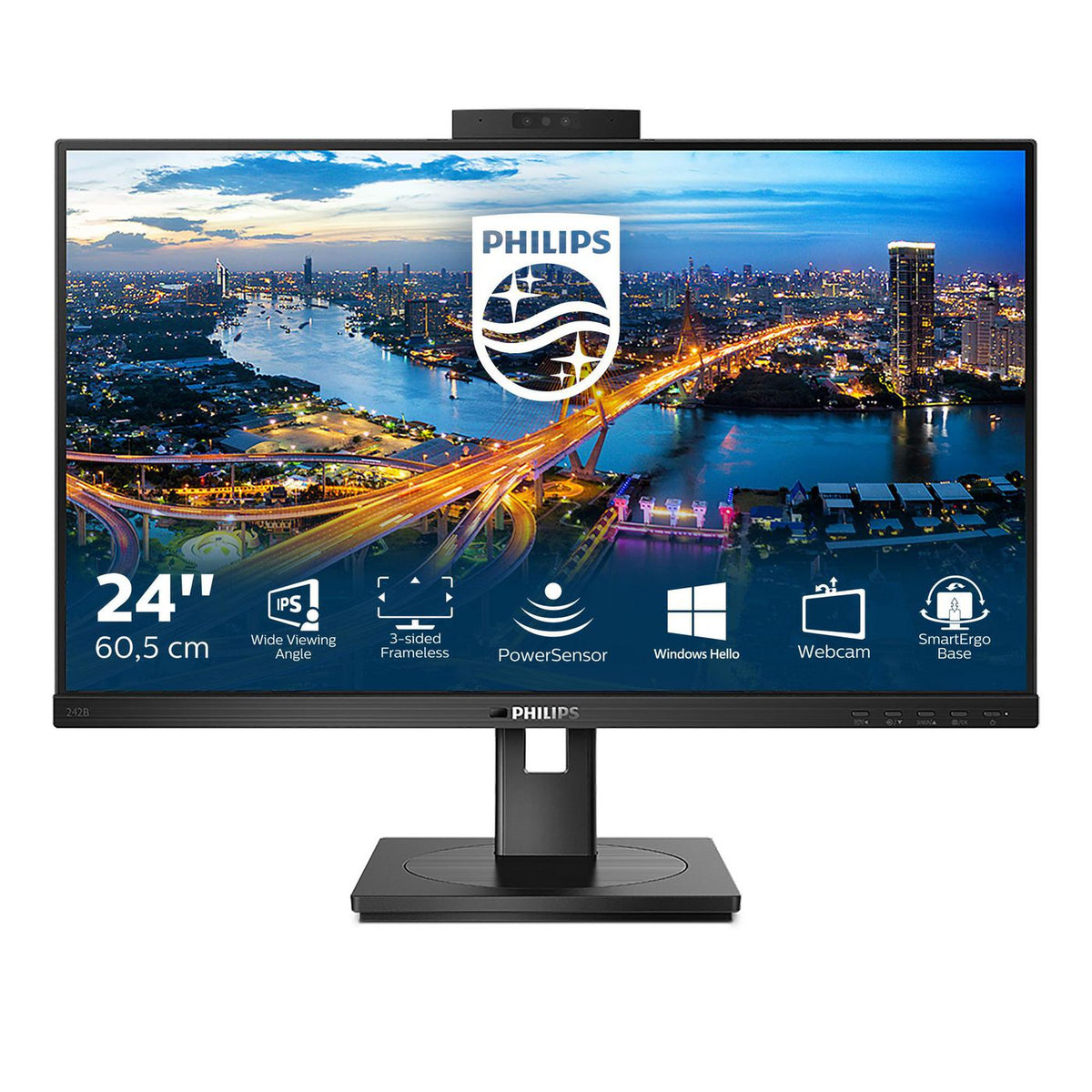 Philips B Line LCD monitor with Windows Hello Webcam, 23,8, 1920x1080, IPS, Flat, H/A 150 MM WEB CAM POP UP, DPx1, HDMIx1, B-LINE