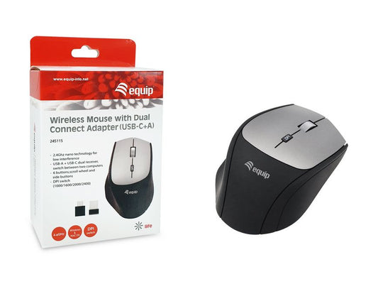 Equip 245115 Wireless Mouse with Dual Connect Adapter (USB-C+A)